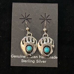 Handmade Sterling Silver Bear Paw Earrings with Turquoise